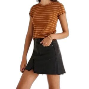 Madewell Rigid Black Denim Womens A-Line Mini Skirt Raw Hem Size 26